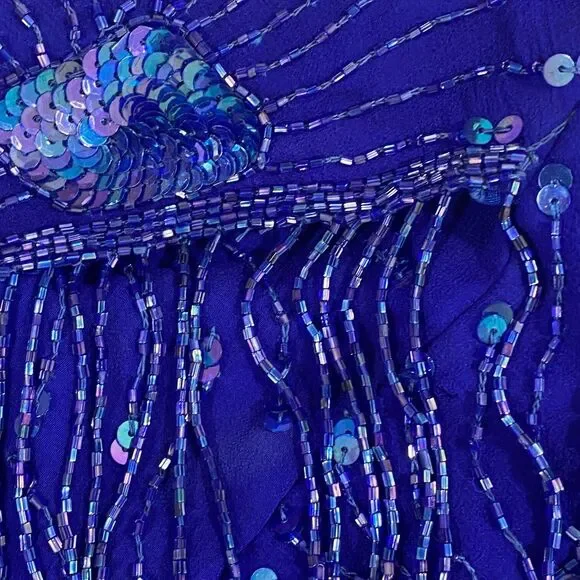 Stenay Womens Evening Silk Dress | 8 | Sequin Beaded Fringe | Royal Blue - Picture 11 of 16